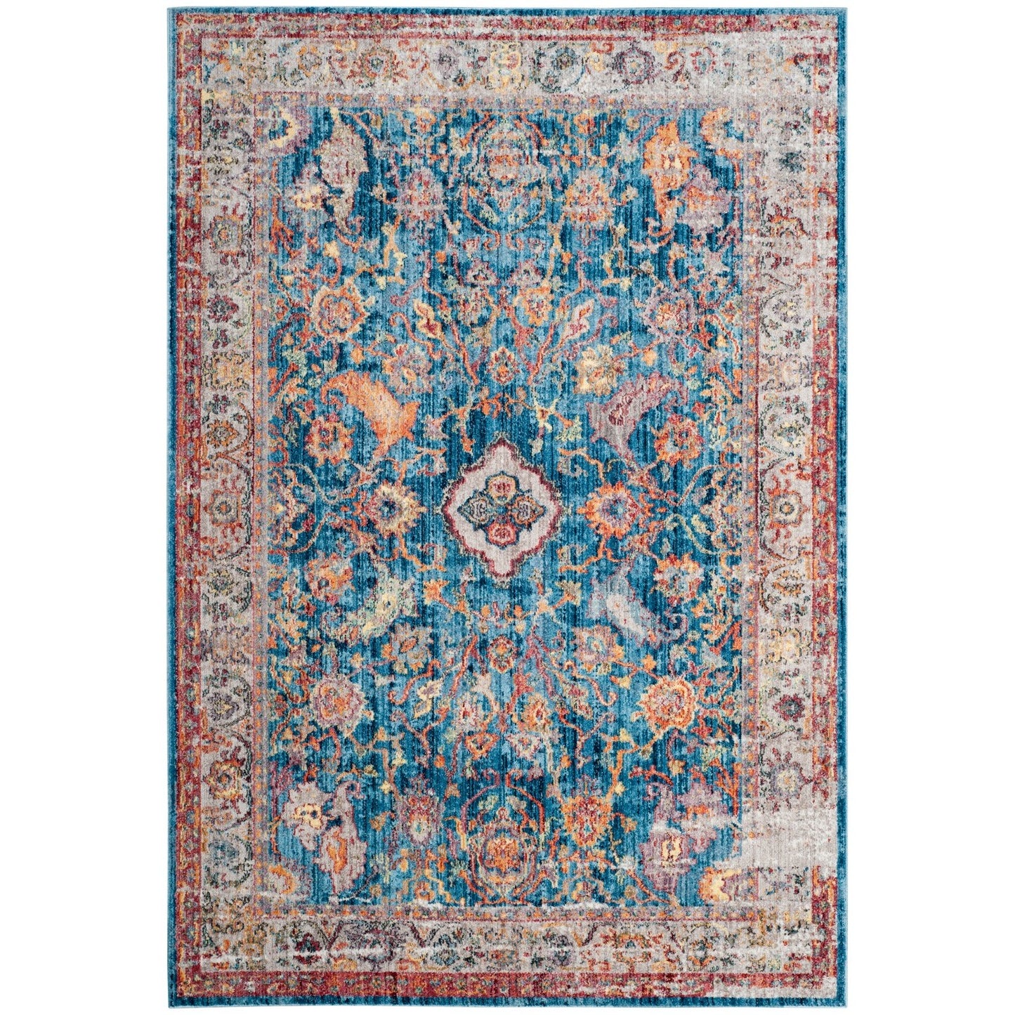 Blue, Rose Coloured Indoor Power Loomed Easy Care Medium Area Rugs For Home Decor Rug for Living Room, Bedroom, Dining Room, Home Office, Basement