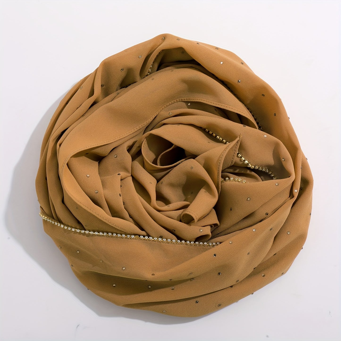 1pc Lightweight Breathable Chiffon Scarf with Sparkling Rhinestone Trim