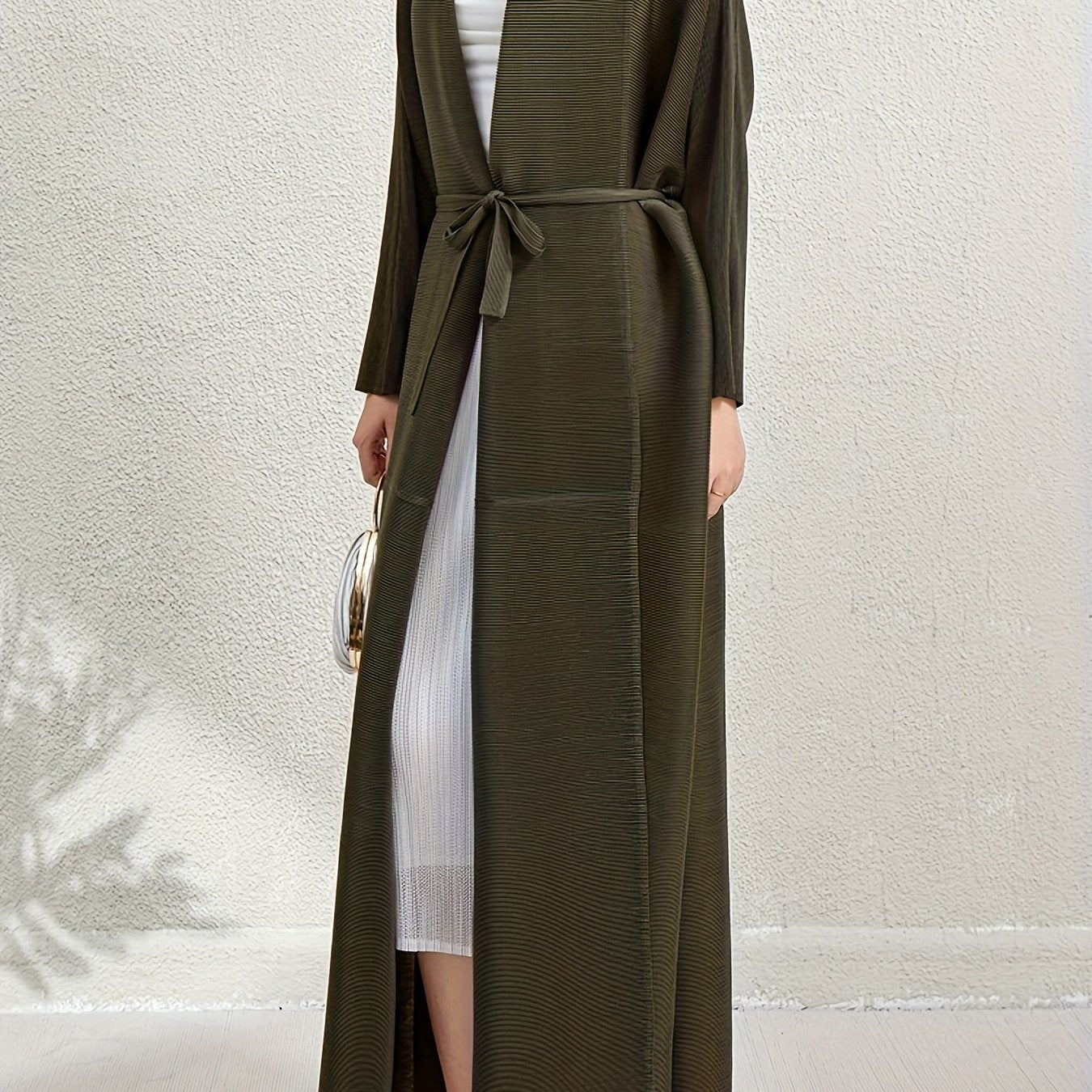 Elegant Women's Loose-Fit Long Sleeve Emirati Abaya with Turn- Collar - Brown, High-Stretch Fabric, Full-Length Pants, Perfect for Spring & Fall, Muslim Dress, Muslim Dress | Loose Fit Abaya