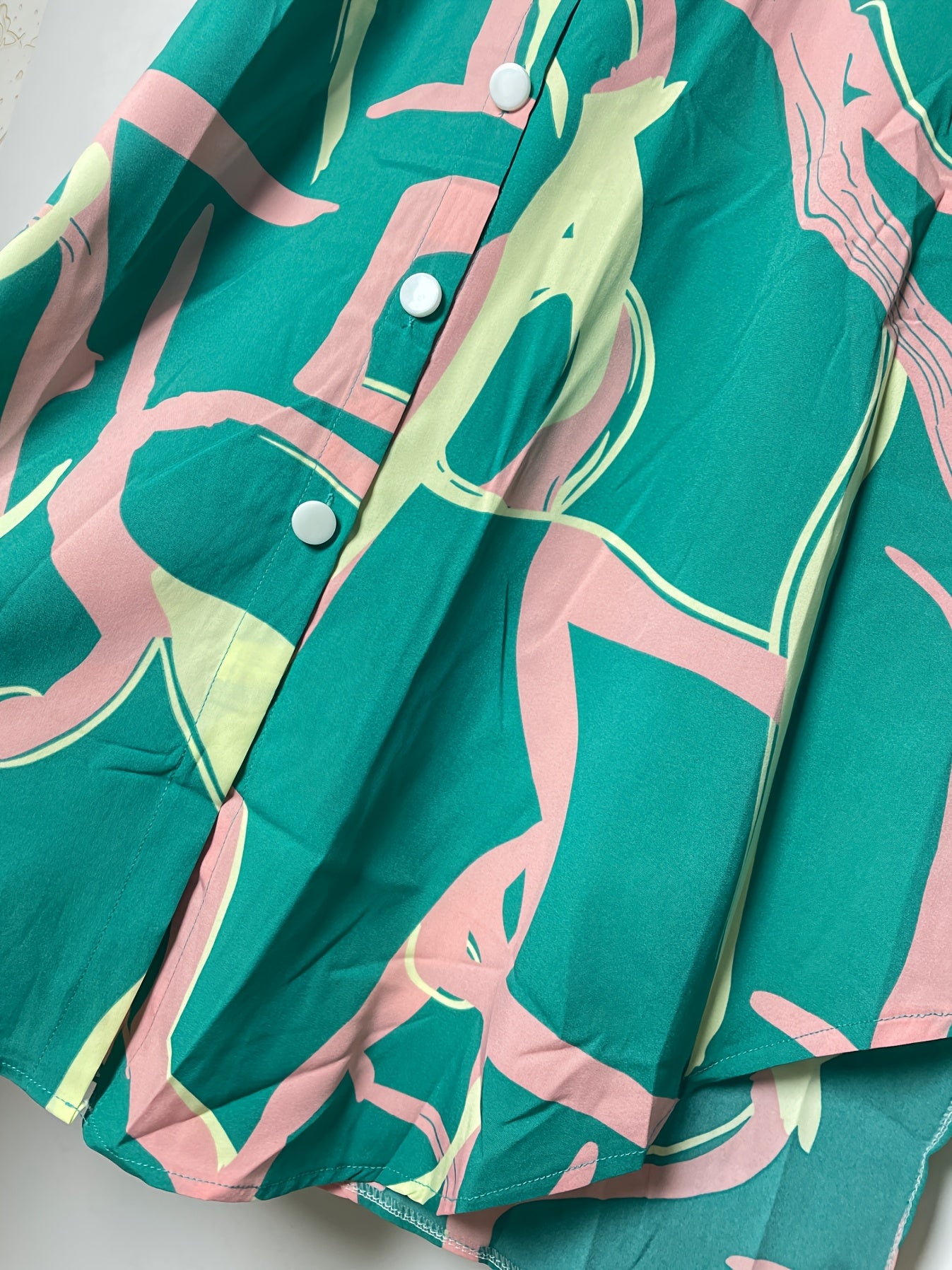 Elegant Geometric Print Pakistani Abaya with Long Sleeves and Button Front - Stylish Muslim Fashion, All-Season Wear, Pants and Top Set, Allseason Abaya|Geometric Print Abaya|Long Sleeve Top