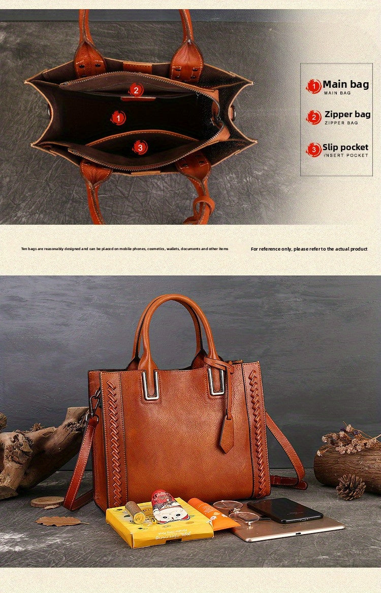 Genuine Leather Women's Handbags, Niche Women's Crossbody Bag, Large-Capacity Soft Leather Tote Bags