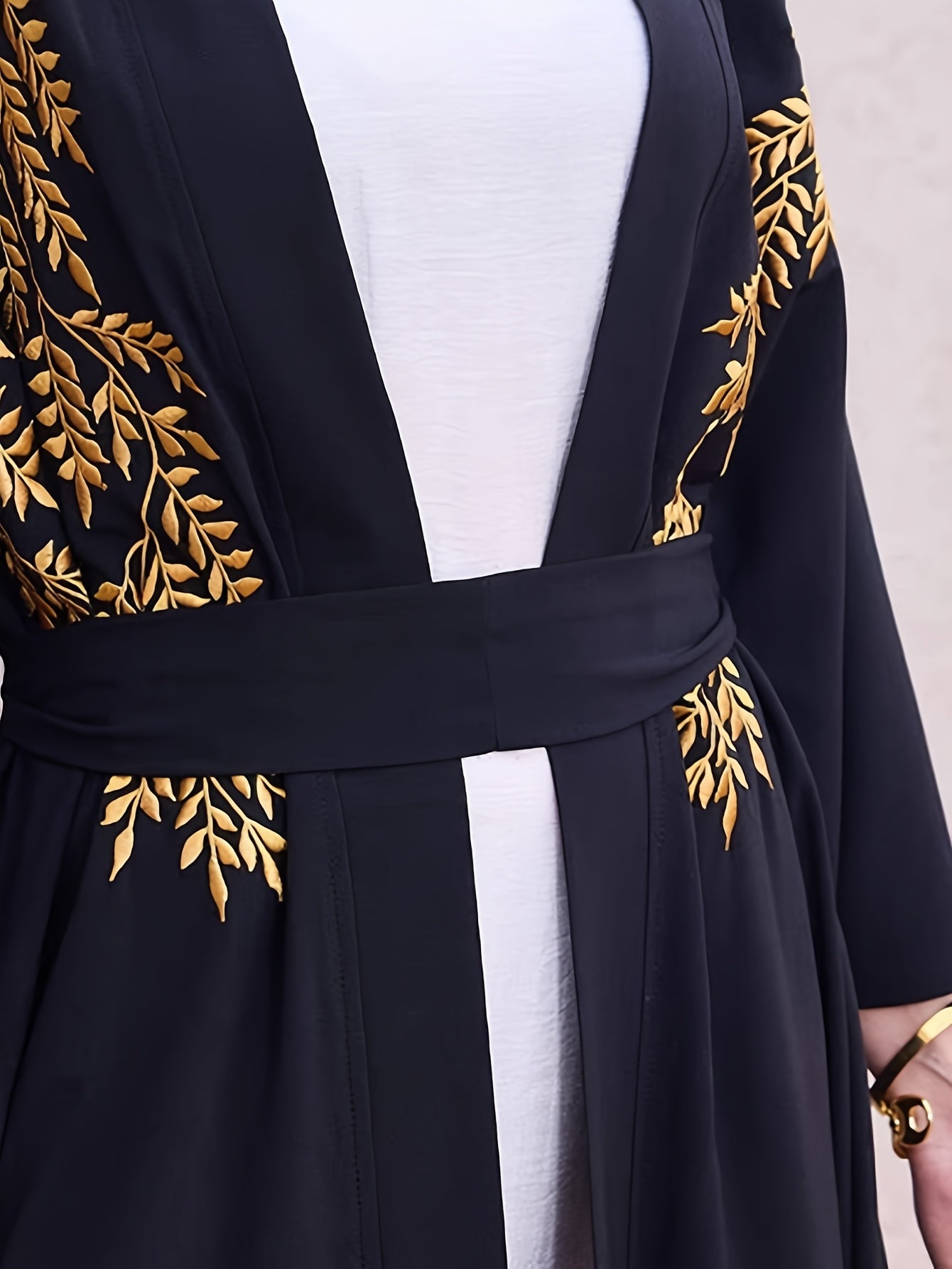 Women's Elegant Islamic Emirati Abaya Robe - Long Sleeve Islamic Dress with Belt, Non-Stretchy Formal & Everyday Muslim Clothing for Mosque, Travel, Home - Modest Abaya Gown, Mosque Attire