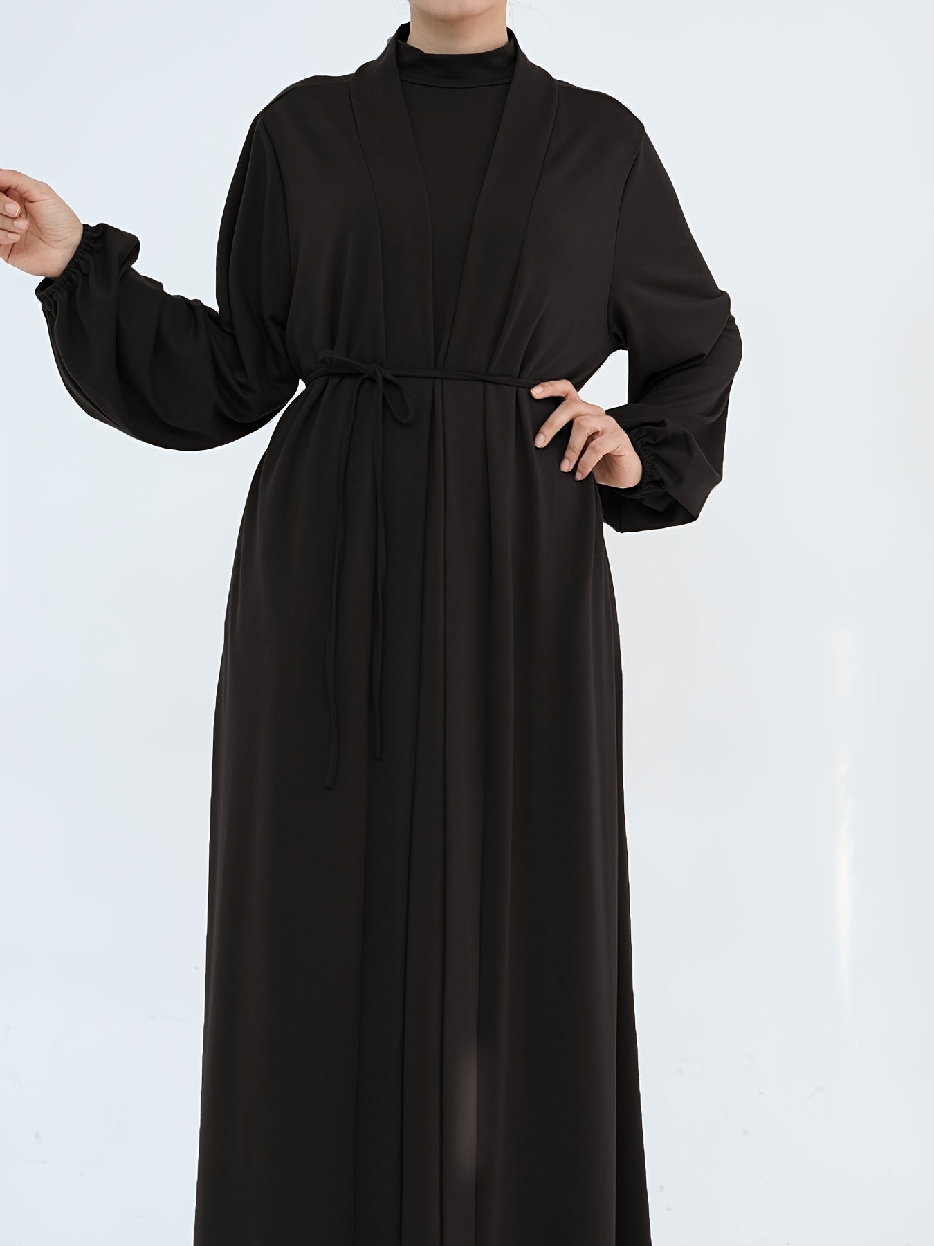2pcs Solid Color Dress + Casual Round Neck Sleeveless Vest | Women's Clothing, Long Sleeve Arabic Abaya
