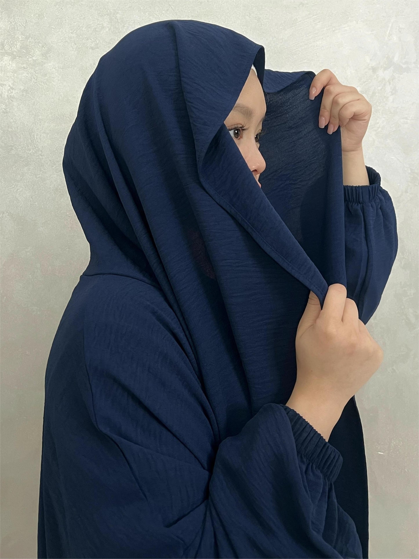 Elegant Crepe Hooded Jibab Abaya Hijab | Modest Long Sleeve Full Coverage Prayer Dress with Attached Scarf & Pockets, Machine Washable Medium Stretch Solid Color