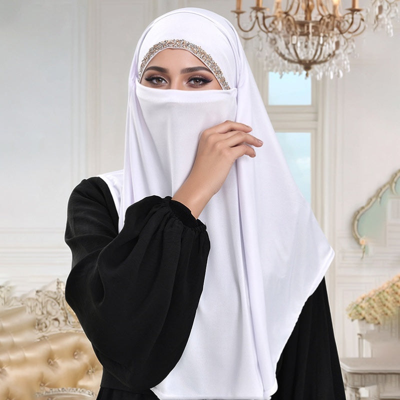 Women Khimar Abaya, Elegant Shiny Hot Fix Drills Hijab Scarf Lightweight Middle East Fashion Accessory