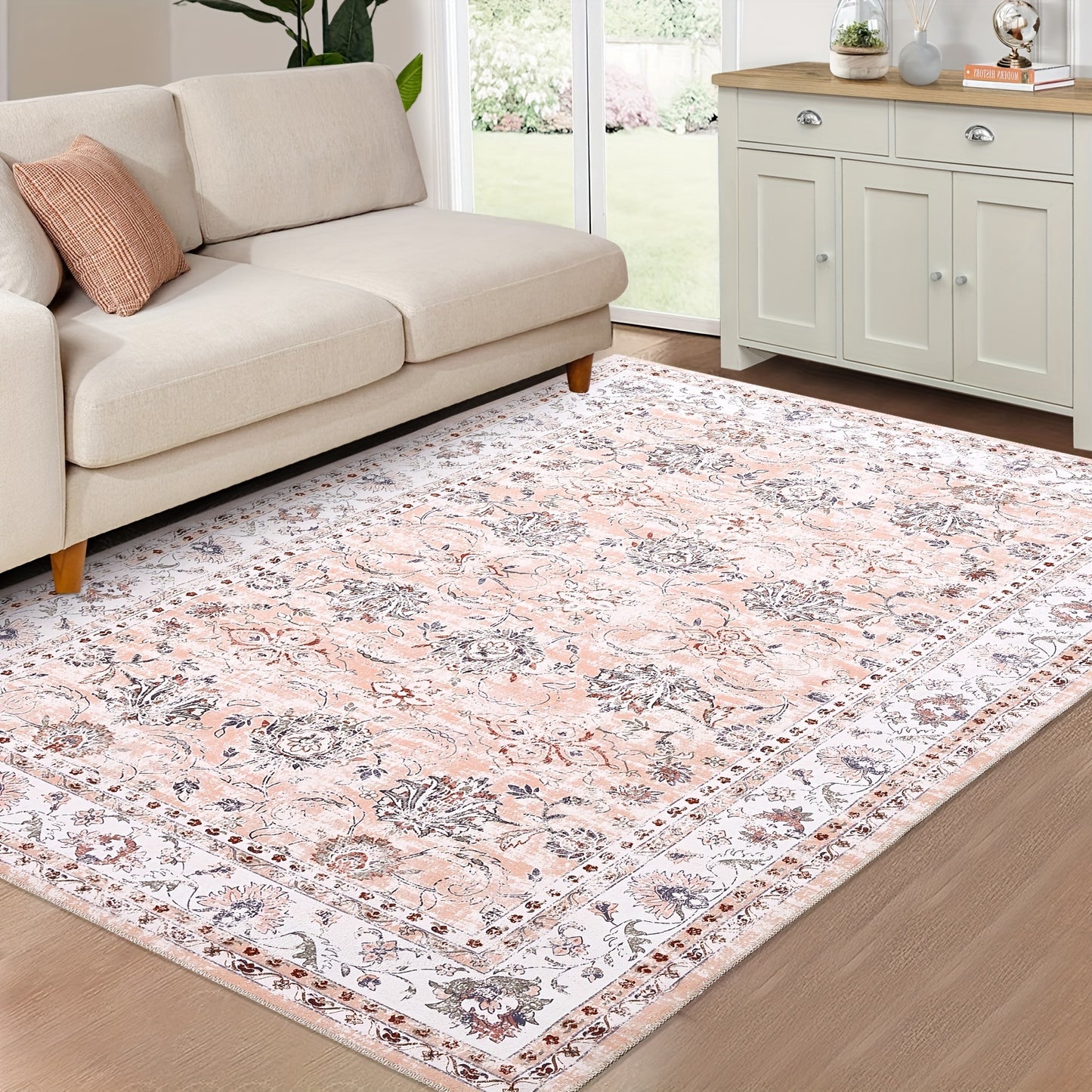 Vintage Floral Rug Washable Area Rug Distressed Entryway Rug Doormat Foldable Indoor Rug Doormat Non-Slip Rug Home Decor Rug For Living Room Bedroom Kitchen Laundry Room Entryway