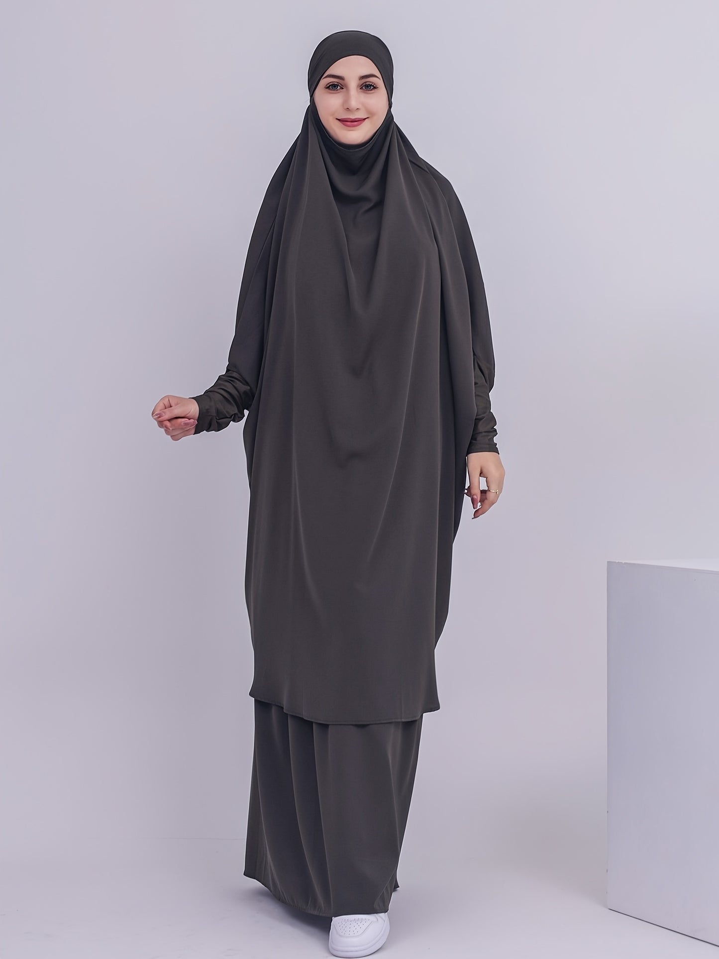 2pcs Dubai Islamic Muslim Women Jilbaab Abaya Long Skirt Pray Abaya Set for EID Ramadan