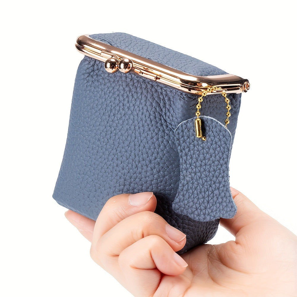 Vintage Genuine Leather Mini Bag Organizer with Secure Kiss Lock - Spacious Coin Purse, Key Holder, Earphone & Lipstick Case, Multi-Purpose Travel Cosmetic Pouch