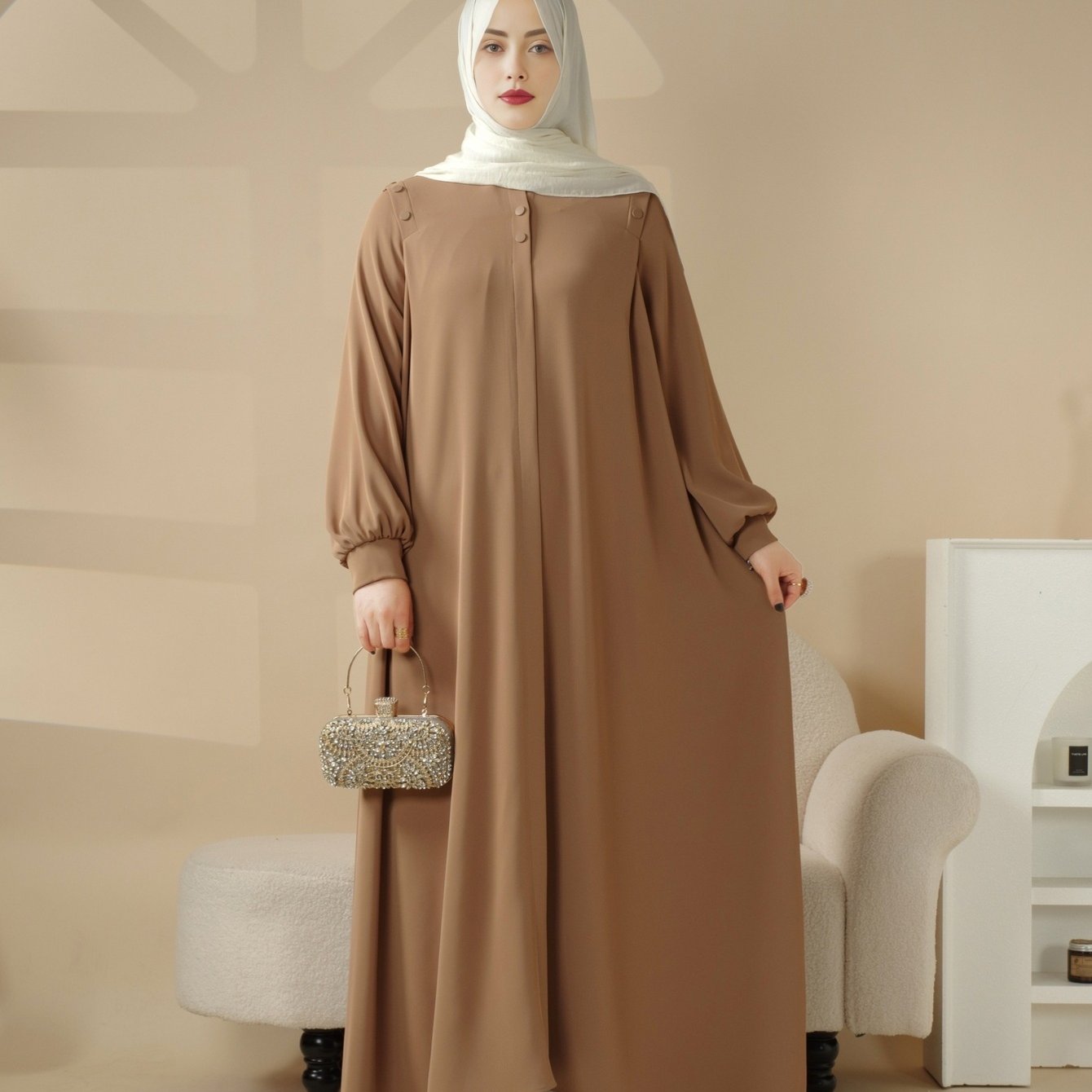 Elegant Macaron Color Shoulder Button Pullover Abaya Dress for Women - Long Sleeve, Solid Color, Non-Stretch Fabric, Regular Fit, Perfect for Ramadan, Prayer, and Muslim Style, Muslim Dress | Elegant Abaya | Nonstretch Fabric, Abay