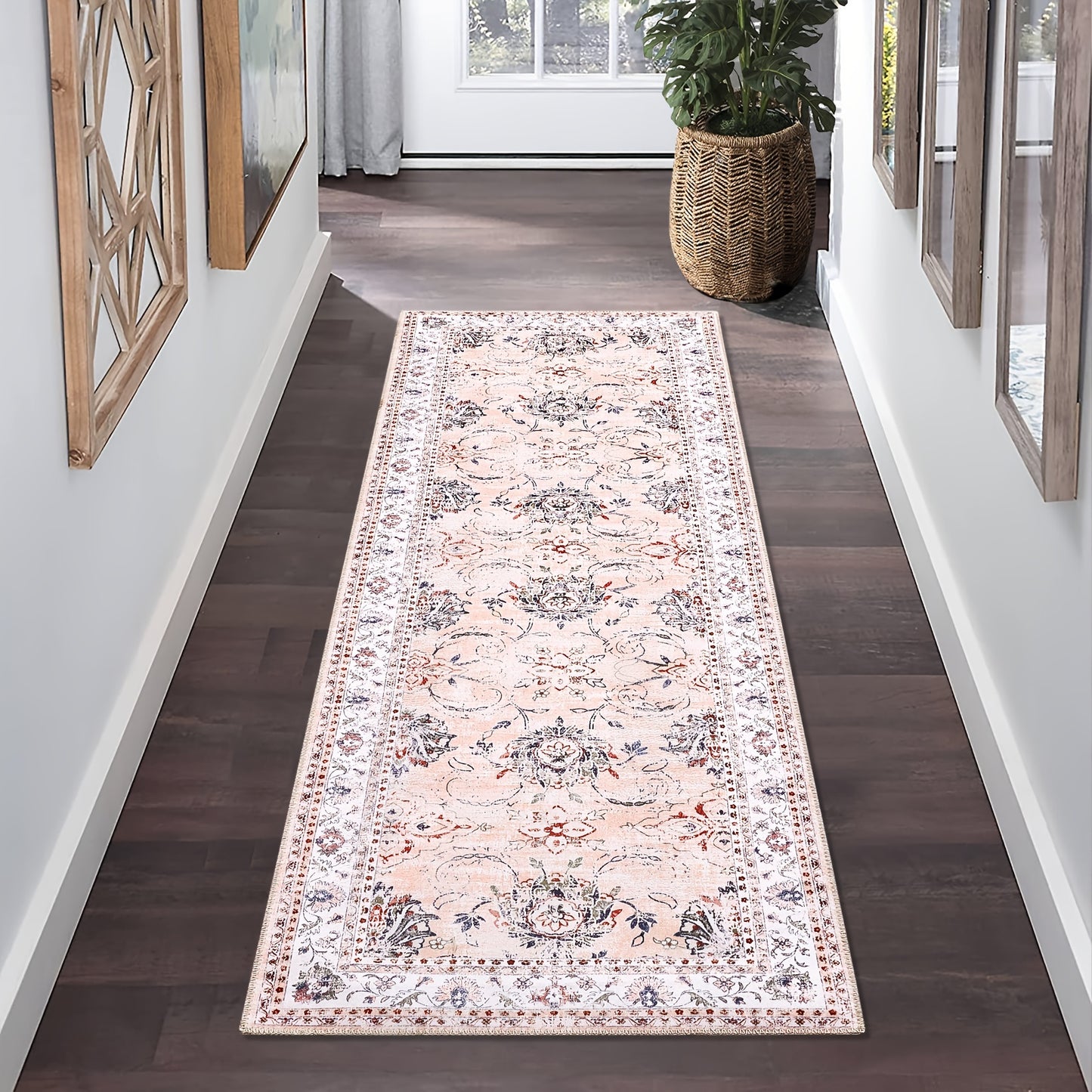 Vintage Floral Rug Washable Area Rug Distressed Entryway Rug Doormat Foldable Indoor Rug Doormat Non-Slip Rug Home Decor Rug For Living Room Bedroom Kitchen Laundry Room Entryway