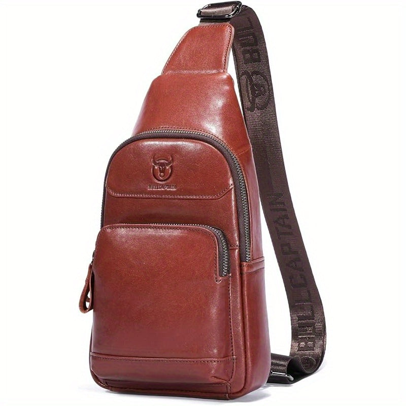 Genuine Leather Sling Bag for Men & Women - Stylish Crossbody Chest Bag with Multiple Compartments, Adjustable Strap & Earphone Hole