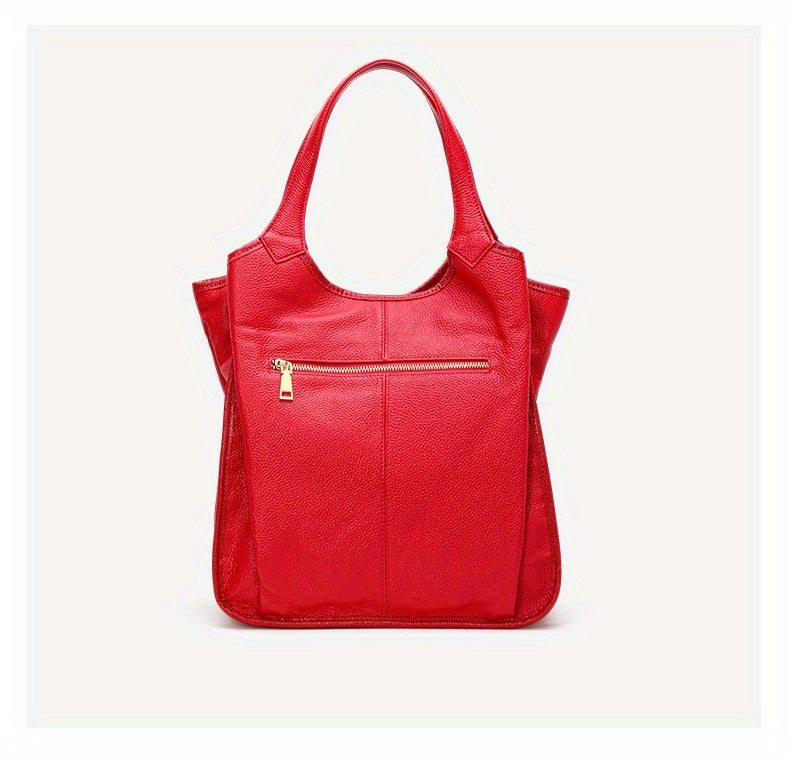 Genuine Leather Women's Handbag - Large Capacity Tote Bag with Adjustable Shoulder Strap
