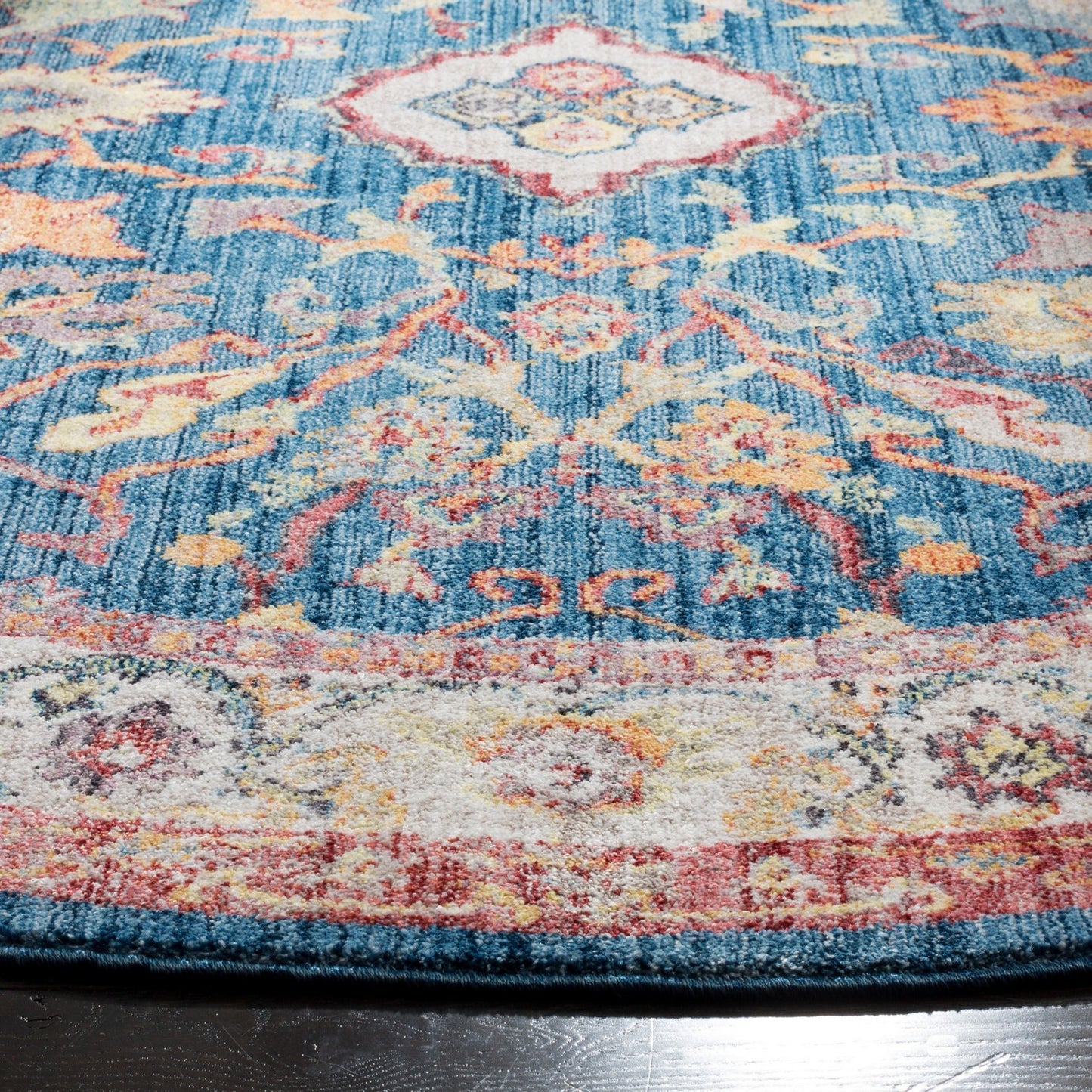 Blue, Rose Coloured Indoor Power Loomed Easy Care Medium Area Rugs For Home Decor Rug for Living Room, Bedroom, Dining Room, Home Office, Basement