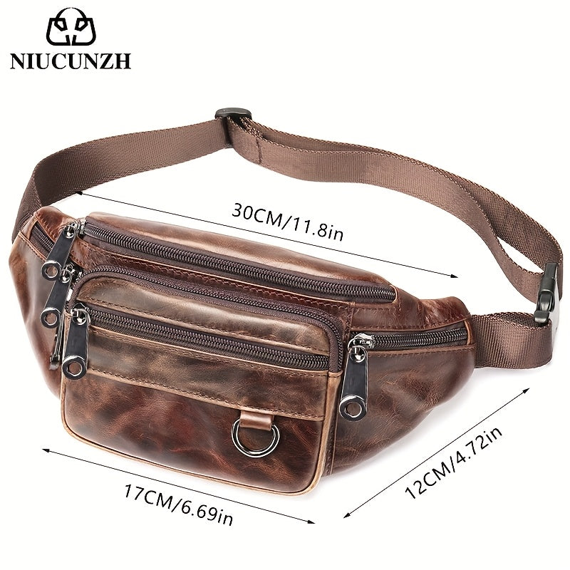 Men's Genuine Leather Sling Bag Crossbody - Lightweight Minimalist design with Multiple Zippered Compartments - Everyday Essentials Organizer for Phone, Wallet, Keys