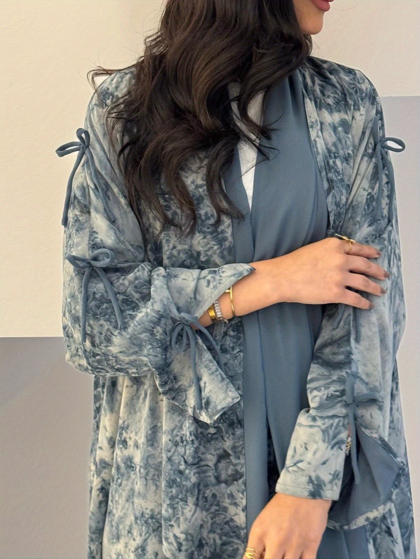 Stylish Women's Muslim Chiffon Print Summer Casual Emirati Abaya with Headscarf