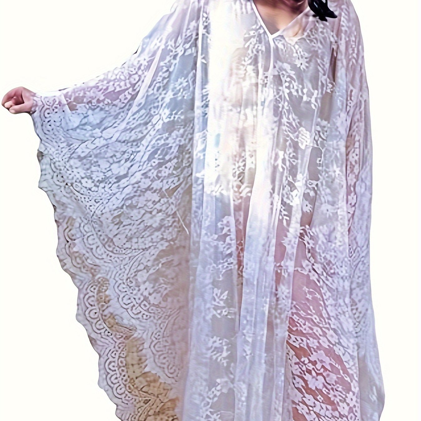Women Halloween Costumes Plus Size Lace Swimwear Bikini Cover Up Long Kaftan Dress White