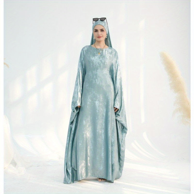 Elegant Turkish Abaya Dress - Spliced Dubai Style, Long Sleeve, Floor-Length, Polyester, Green, Blue, Black, White, Beige, Brown, with Golden Accents, Perfect for Formal Events, Formal Attire