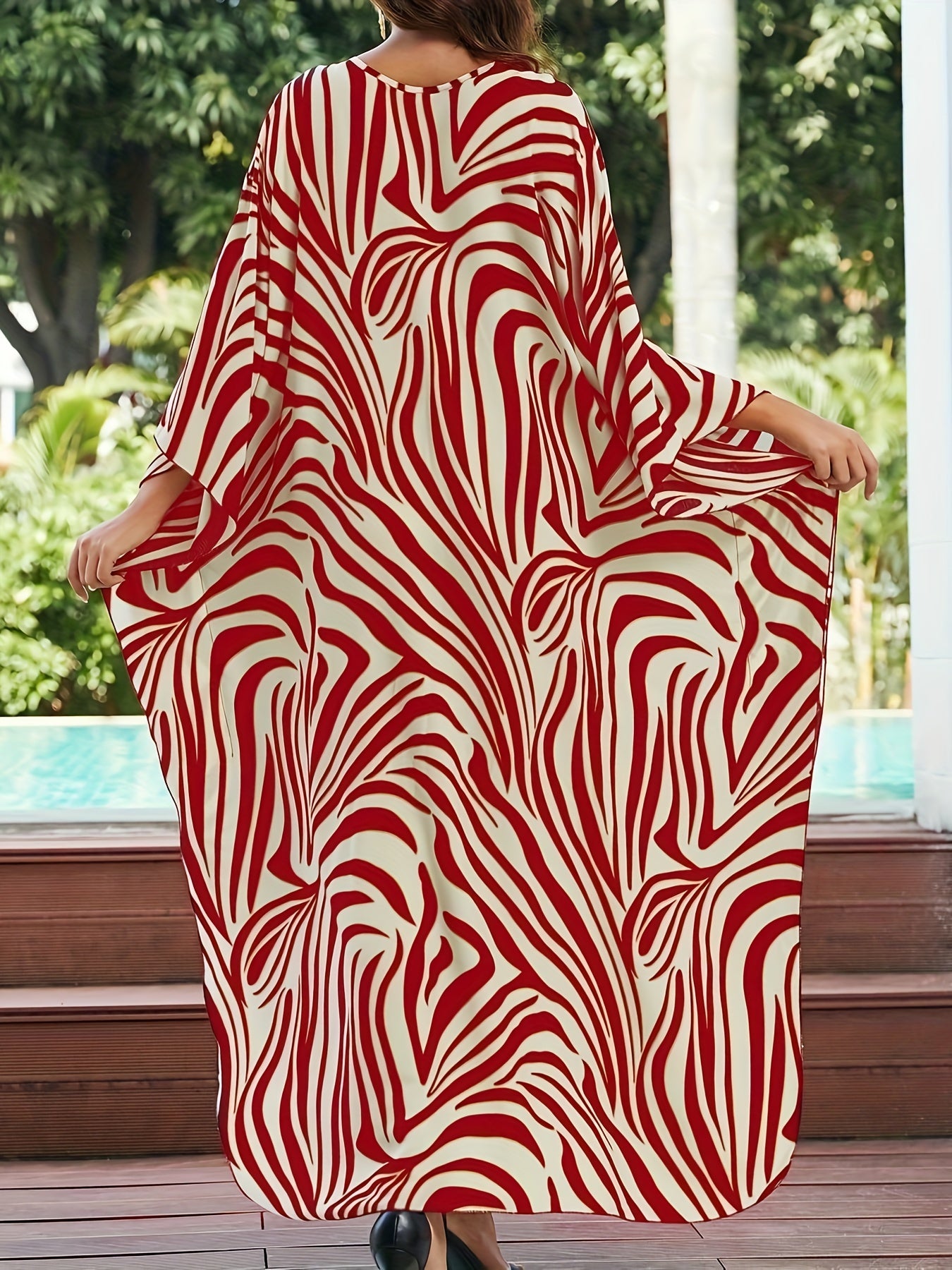 Women Plus Size Kaftan Dress Swimsuit Print Kaftan Beach Cover Up Dress