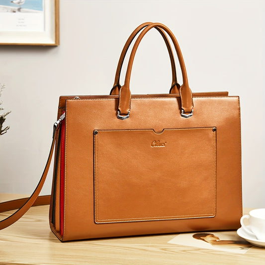 Women's Laptop Leather Briefcase Large Capacity Tote Bag 15.6-inch Business Ladies