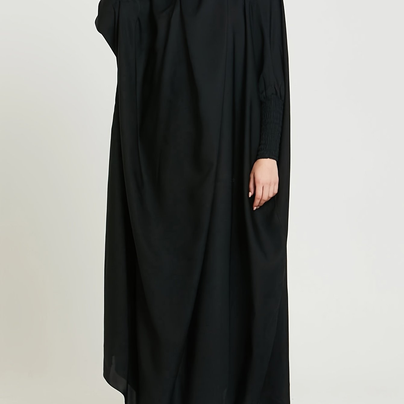 Women's Long Sleeve Abaya Dress - Loose Fit Solid Blue Kraft Style with Frill Hem