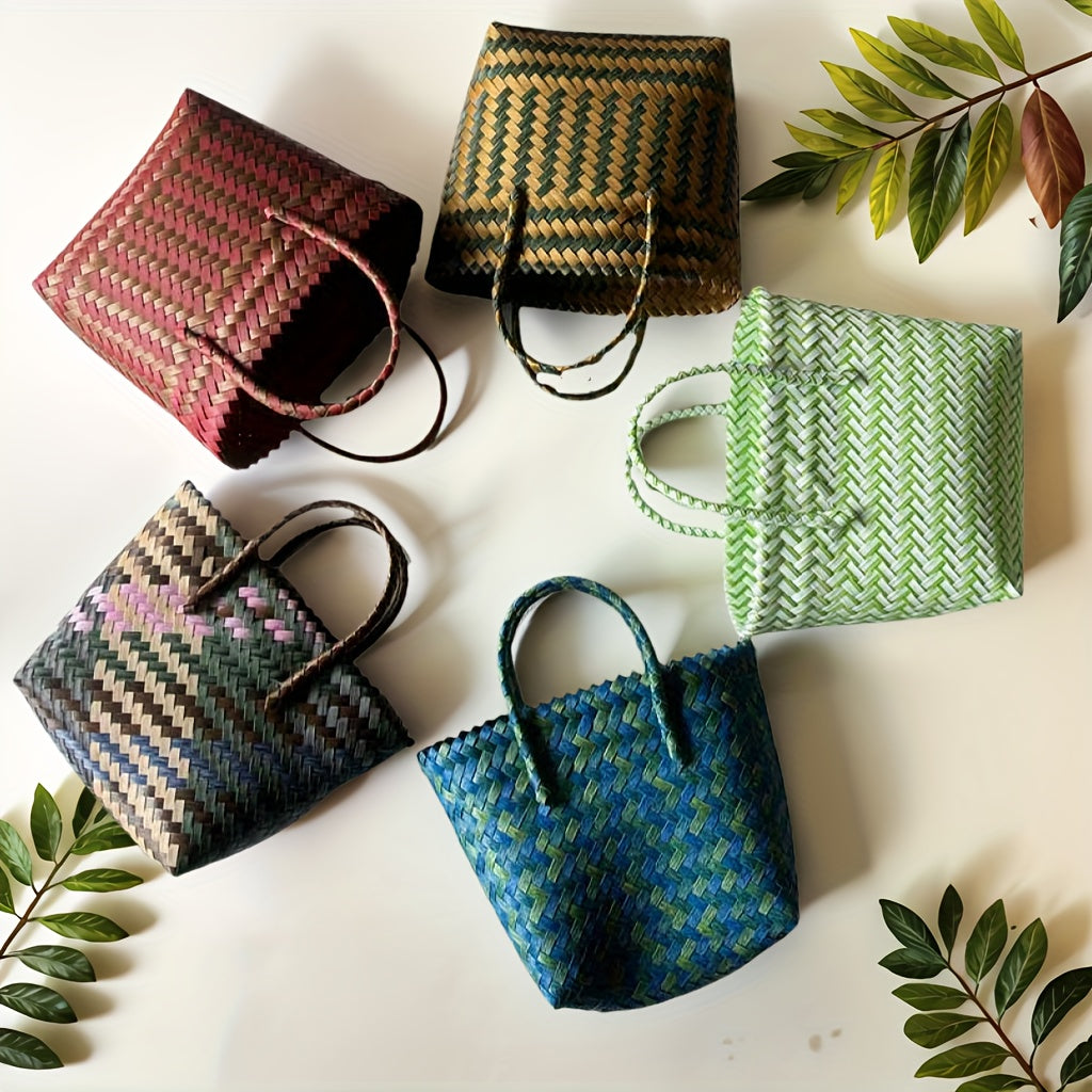 One Piece, Hand-Woven Handbag Handheld Versatile Women's Bag, Suitable for Vacation, Imitation Rattan Design, Tote Bag Style