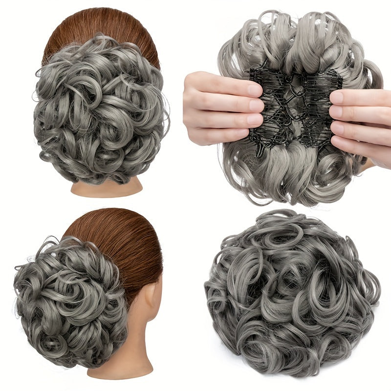 A Messy Short Lady's Hairstyle With A Clip-on Curly Hair Bun