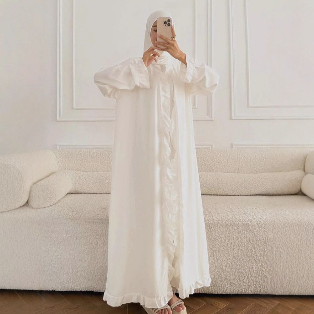 Women's Elegant Arabic Abaya Robe - Lightweight Breathable Loose Fit Long Sleeve Arabic Dress with Belt, Solid Color Machine Washable All-Season Casual & Formal Wear