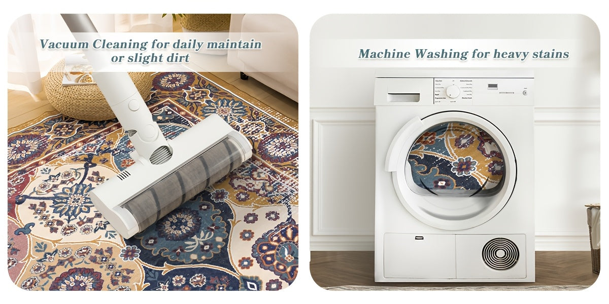 Washable Vintage Medallion Small Mat with Non-Slip Backing Soft and Stain Resistant Non-Shedding Low Plush Floor Mat Pad for Living Room Bedroom Kitchen Home Office