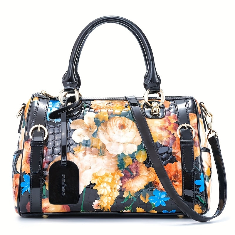 Leather Crossbody Handbag, Doodle Top Handle Messenger Bags For Women, Designer Handbags Crossbody Bags, Large Size, With Zipper, Adjustable Shoulder Strap, Satchel Purse