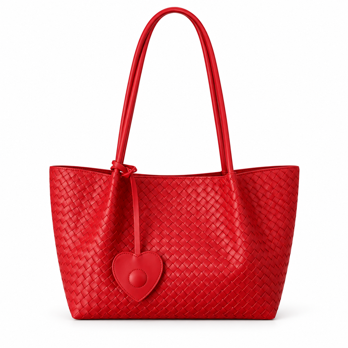 Red Woven Tote With Heart Charm