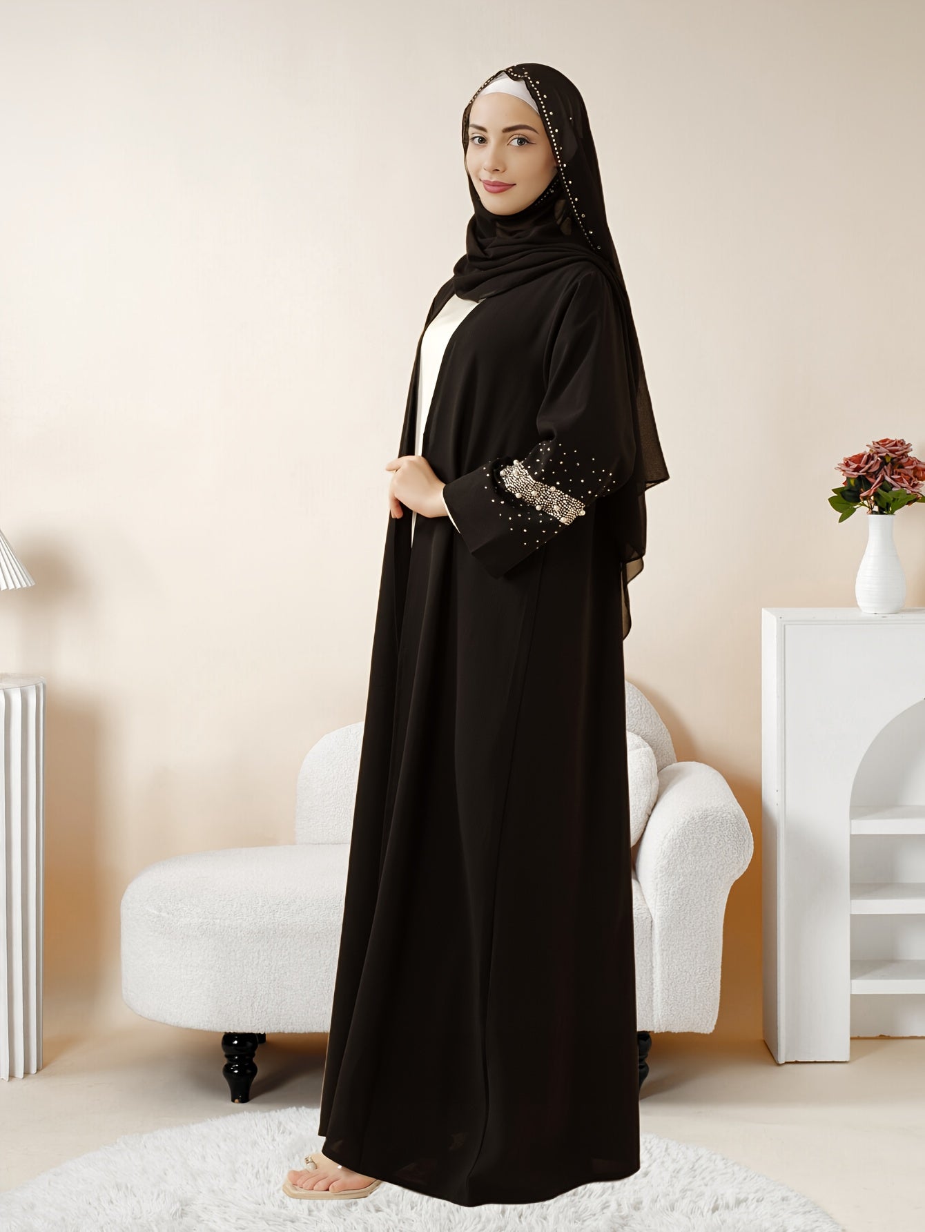 1pc Muslim Eid Al-Adha Long Scarf Arabic Abaya Set, Two-Piece Islamic Women's Ramadan Eid Prayer Dress, Holy Commemoration Robe, Global Spring Summer Comfortable Covering Outfit