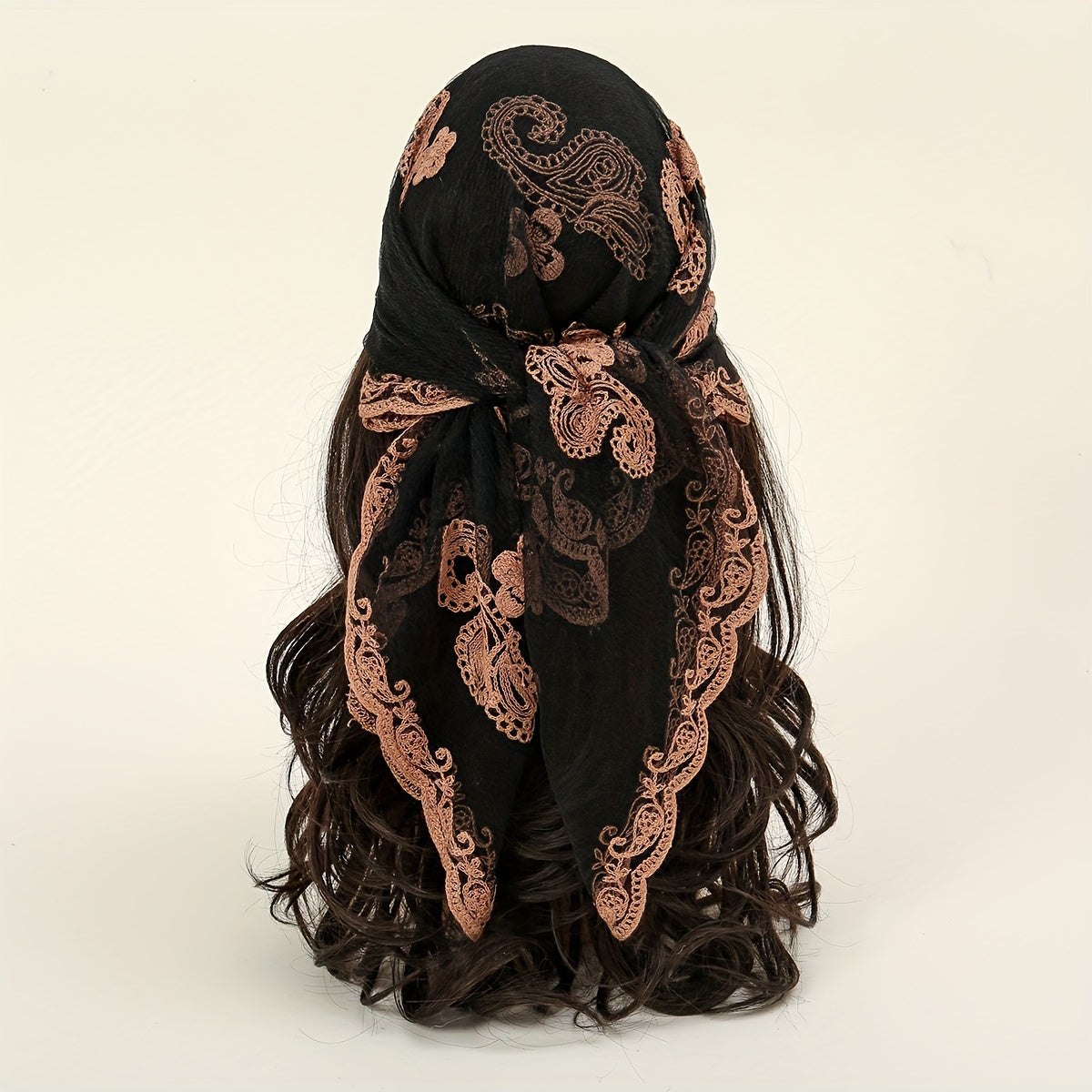 Thin Gauze Paisley Embroidery Elegant Square Scarf | Casual Rusty Brown Head Wrap