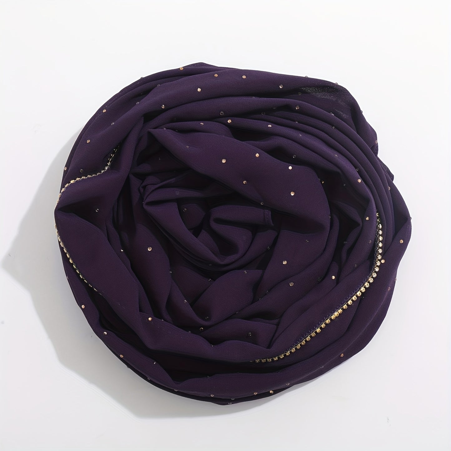 1pc Lightweight Breathable Chiffon Scarf with Sparkling Rhinestone Trim
