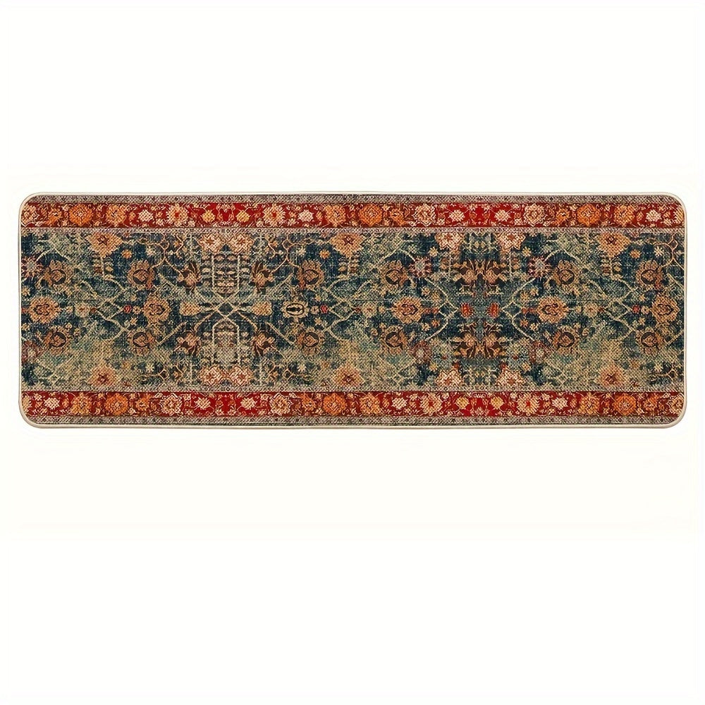 Red Floral Vintage Bohemia Kitchen Mats Set Of 1, Daily Boho Home Decor Low-Profile Kitchen Rugs for Floor