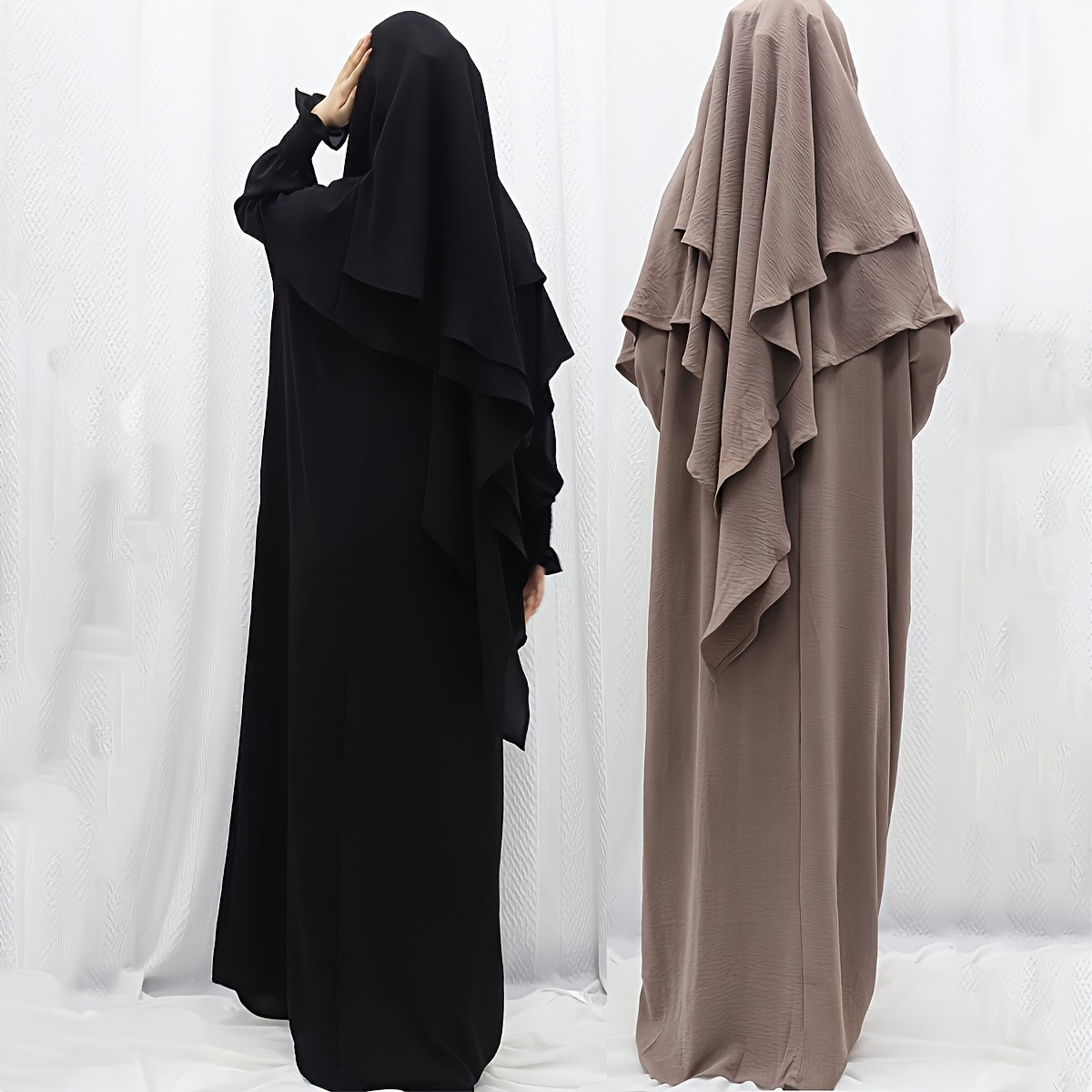 1pc Muslim Big Headscarf + Khimar Abaya Robe Dress, Retro Pocket Design, Comfortable And Loose, Suitable for Women'S Daily Travel Ramadan Prayer Clothing