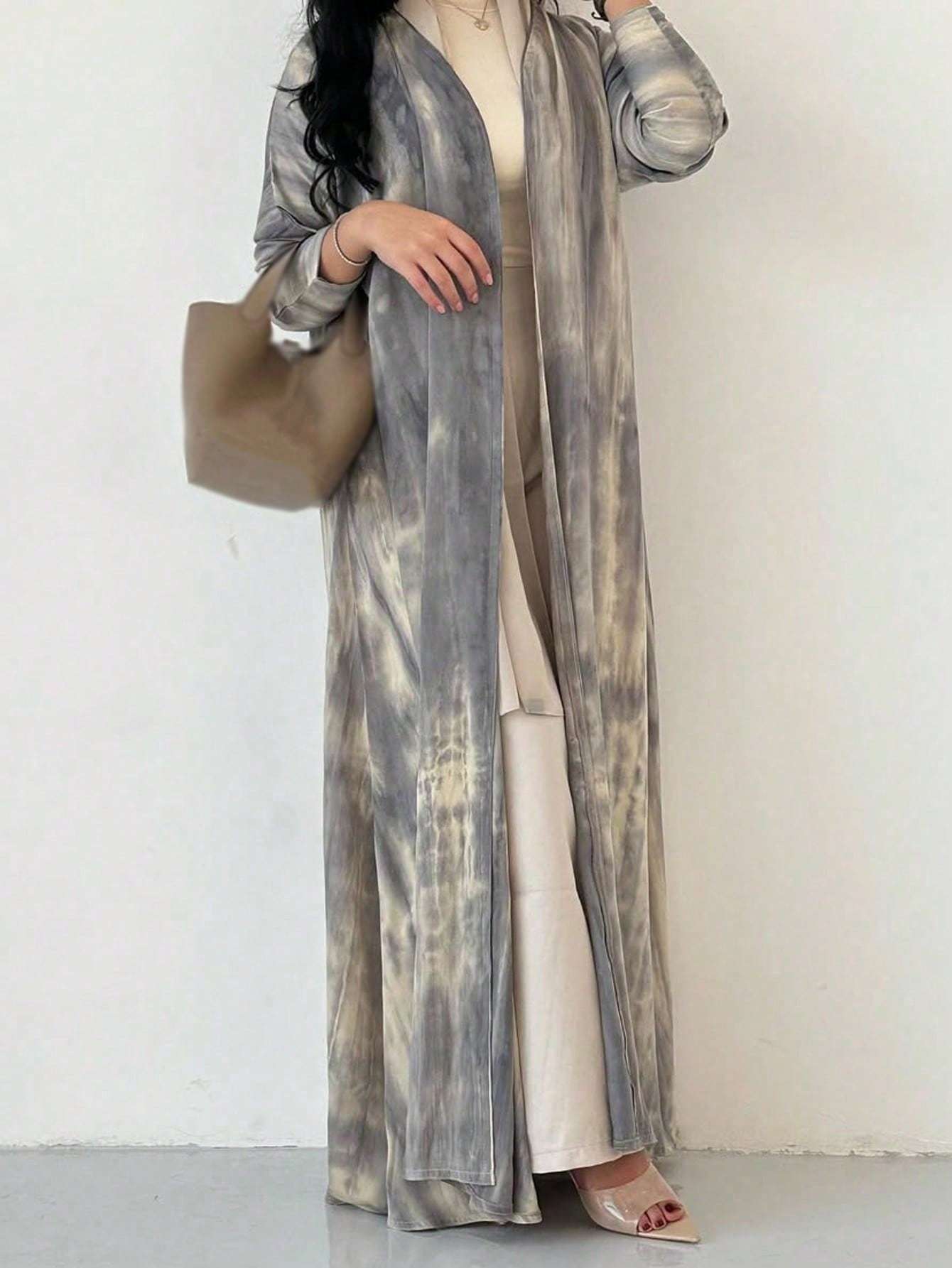 Plus Size, 1pc Women's Plus Size Turkish Abaya Kaftan - Elegant Islamic Robe Maxi Dress in Gray/Beige/White/Black/, Long Sleeve Flowy Kaftan with Asymmetrical Hem, All-Season Formal & Casual