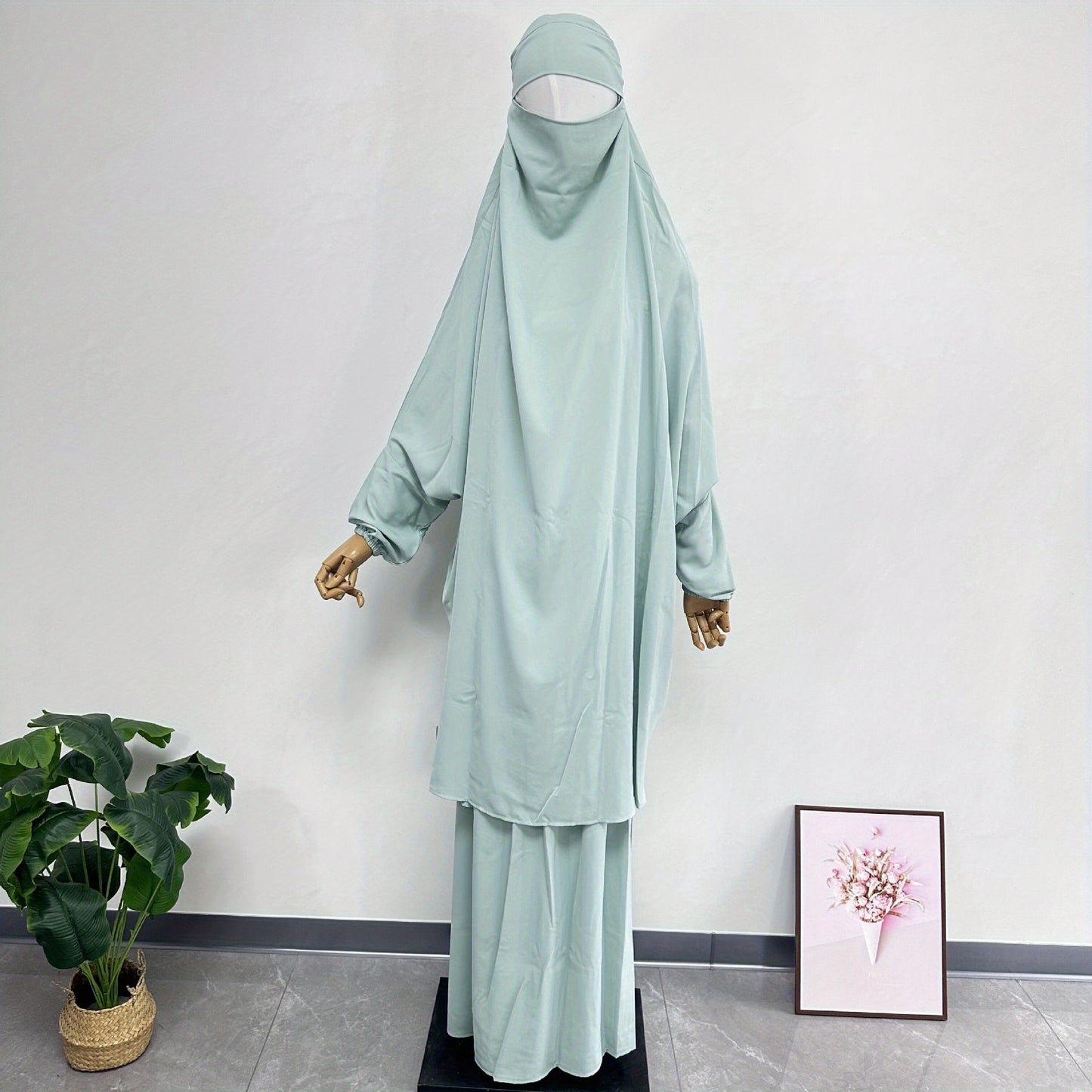 Middle East Dubai Women's Solid Color Loose Jilbaab Two-Piece Set with Large Hijab for Export