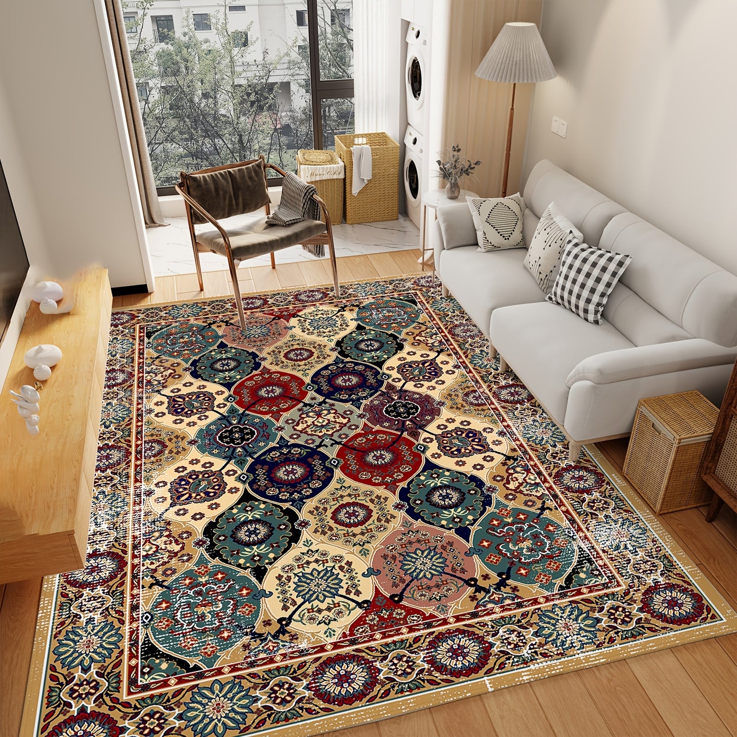 Washable Vintage Medallion Small Mat with Non-Slip Backing Soft and Stain Resistant Non-Shedding Low Plush Floor Mat Pad for Living Room Bedroom Kitchen Home Office