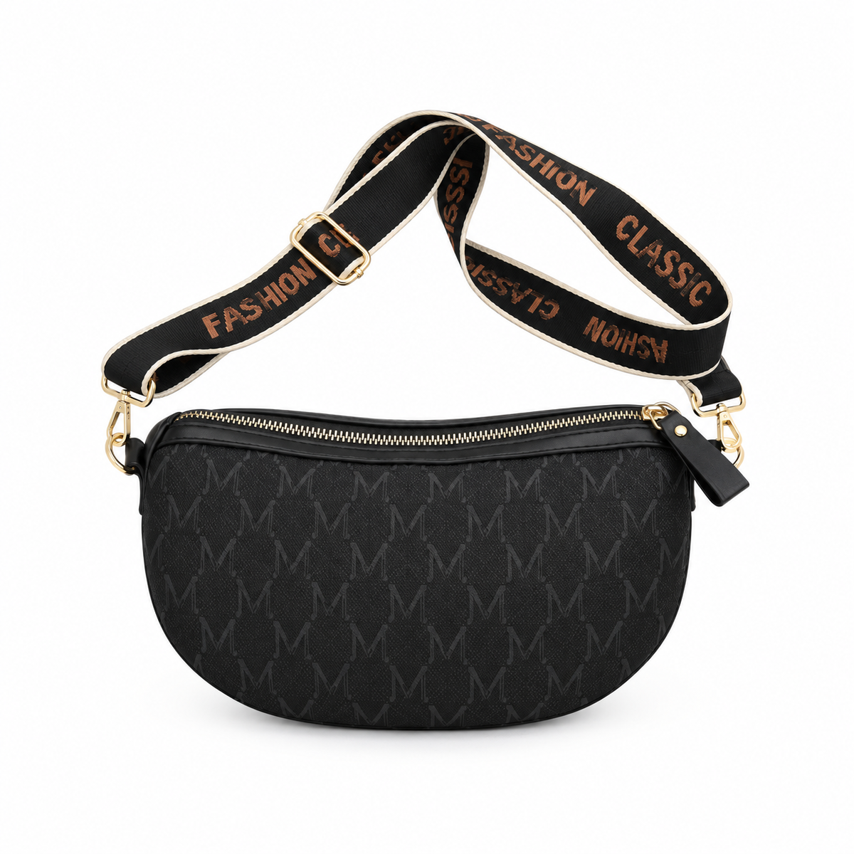 Black Monogram Crossbody Bag With Chains