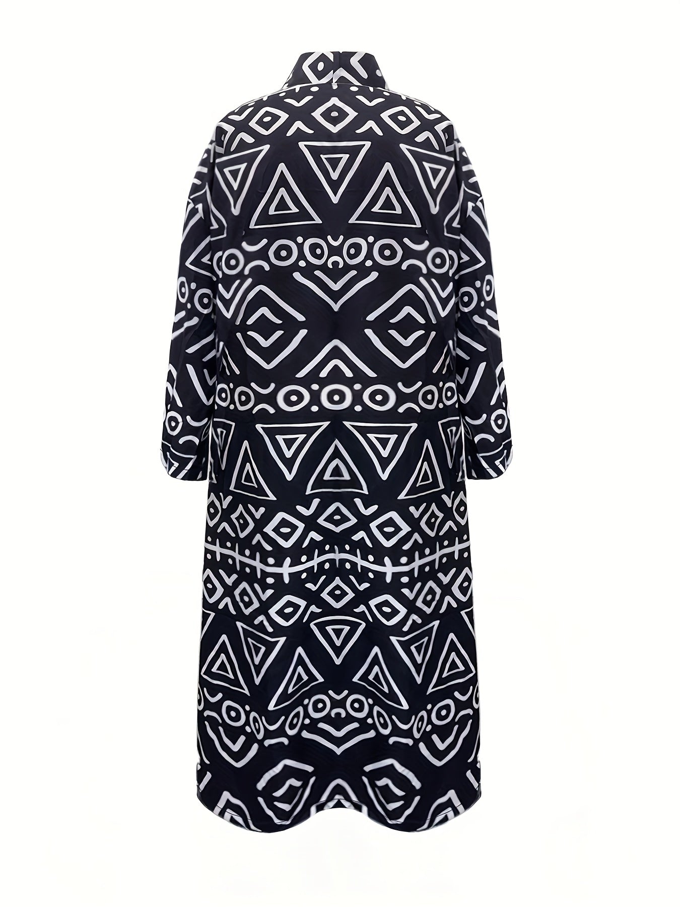 Chic Plus Size Open Front Kimono Abaya Cardigan - Casual & Versatile, Machine Washable, Polyester Blend with Elastane, Elegant Print Design