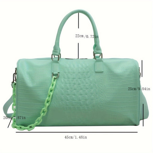 Large Capacity Crocodile Leather Embossed Sports Bag, Zipper Lightweight Duffle Bag, Versatile Gym Shoulder Bag