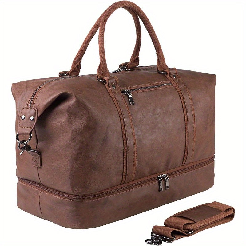 Weekender Overnight Leather Duffel Bag Carry On Bag Travel Bag with Shoe Pouch