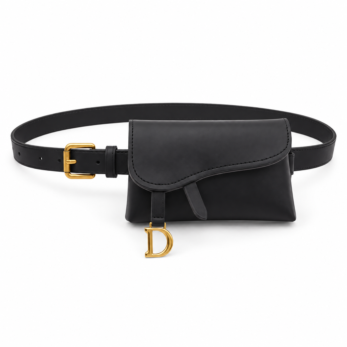Black Asymmetric Flap Bag With Belt