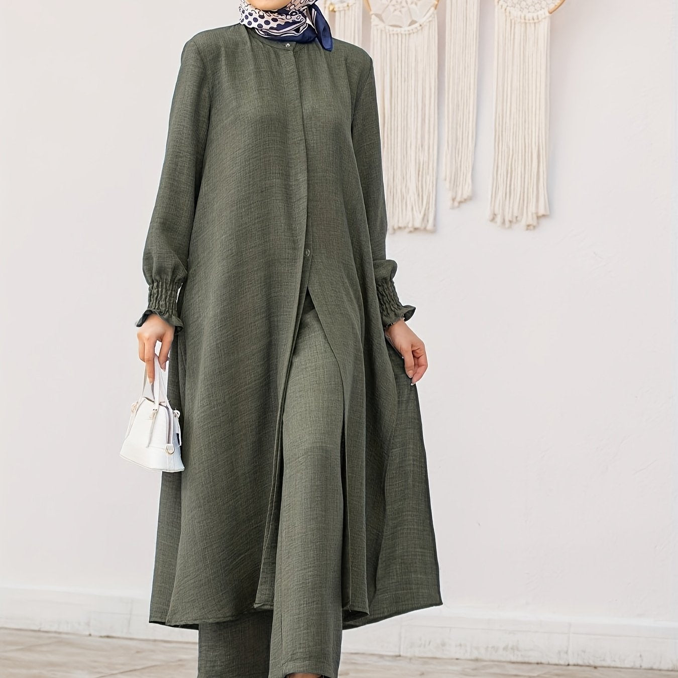 Middle East Ramadan Elegant Pure Muslim Pakistani Abaya Casual Pants Set - Fashionable and Comfortable Design, Perfect for Daily Wear