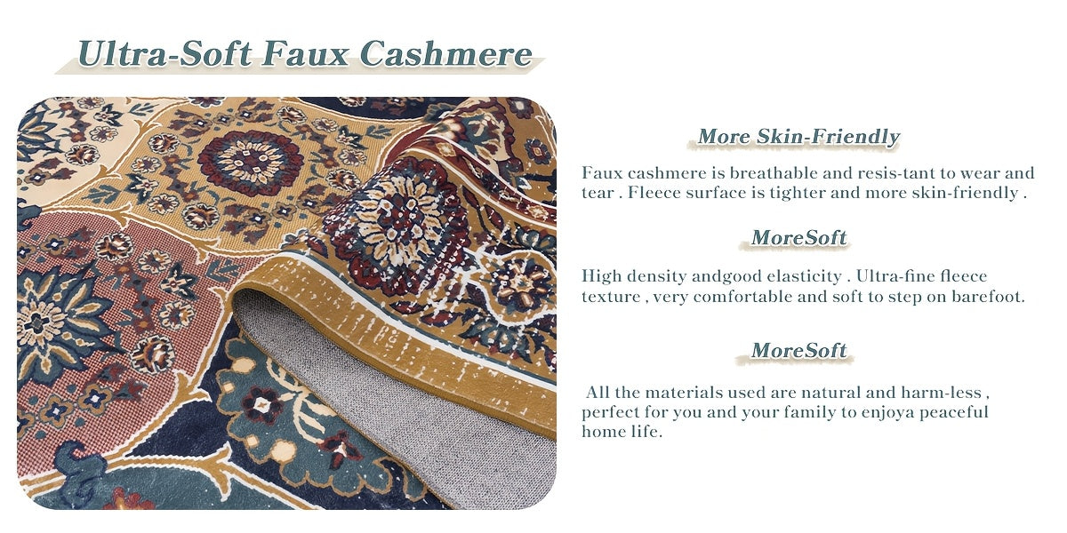 Washable Vintage Medallion Small Mat with Non-Slip Backing Soft and Stain Resistant Non-Shedding Low Plush Floor Mat Pad for Living Room Bedroom Kitchen Home Office