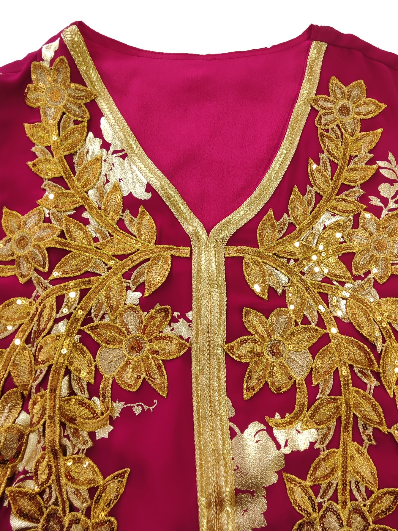 1pc Elegant Embroidered Long Sleeve Modern Abaya with Golden Accents, Polyester 100%, Regular Fit, All-Season Floral Print with Slit Hem and Waist Belt