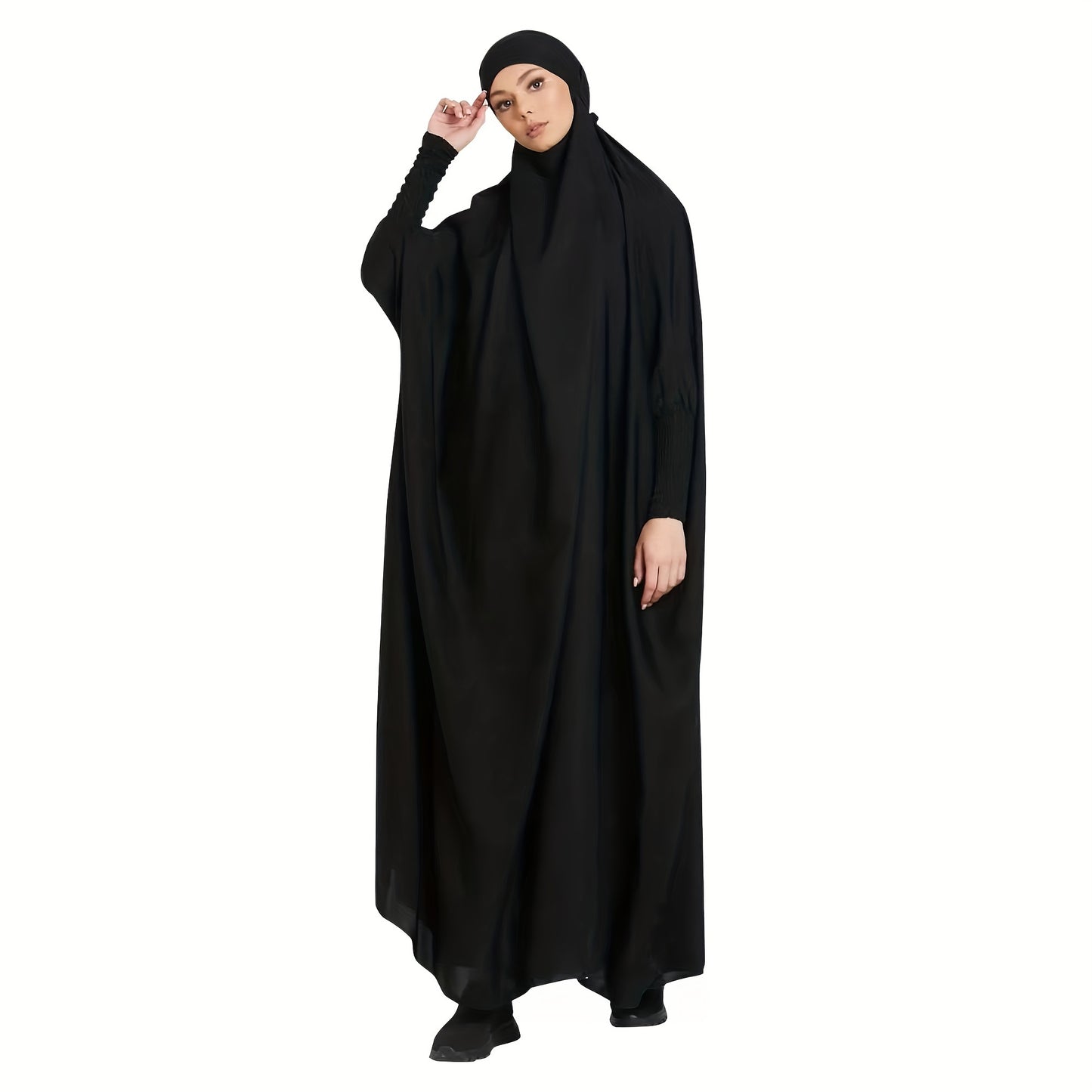 Long Sleeve Solid Color Jibab Abaya - Women's Traditional Arabian Polyester Robe with Tie Back, 95% Polyester 5% Elastane, 135g/m² - Muslim Nida Hijab Dress