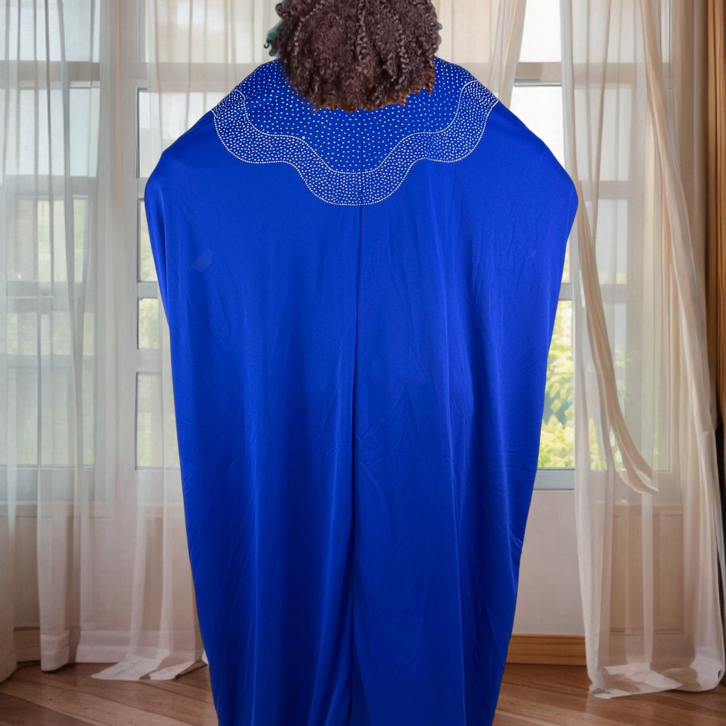 Plus Size, Women's African-Inspired Oversized Turkish Kaftan Abaya with Rhinestone Embellishments - 100% Polyester, Lightweight & Stretchy, Solid Color, All-Season Wear, Hand Wash/Dry Clean