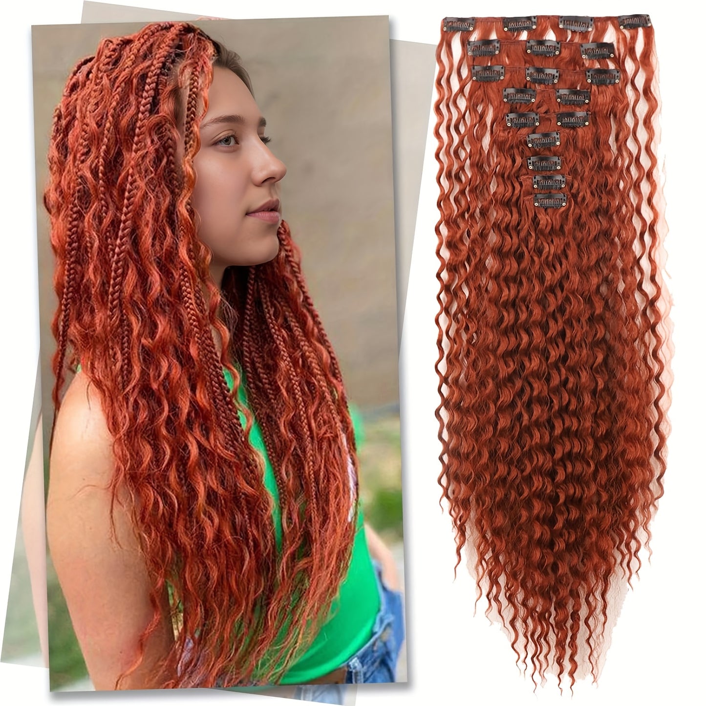 Clip In Curly Hair Extensions - 145G 9pcs Synthetic Ombre Honey Blonde Hair Extensions Jerry Curly Hair Extensions Women Clip Extensions Hairpieces Halloween Christmas Party