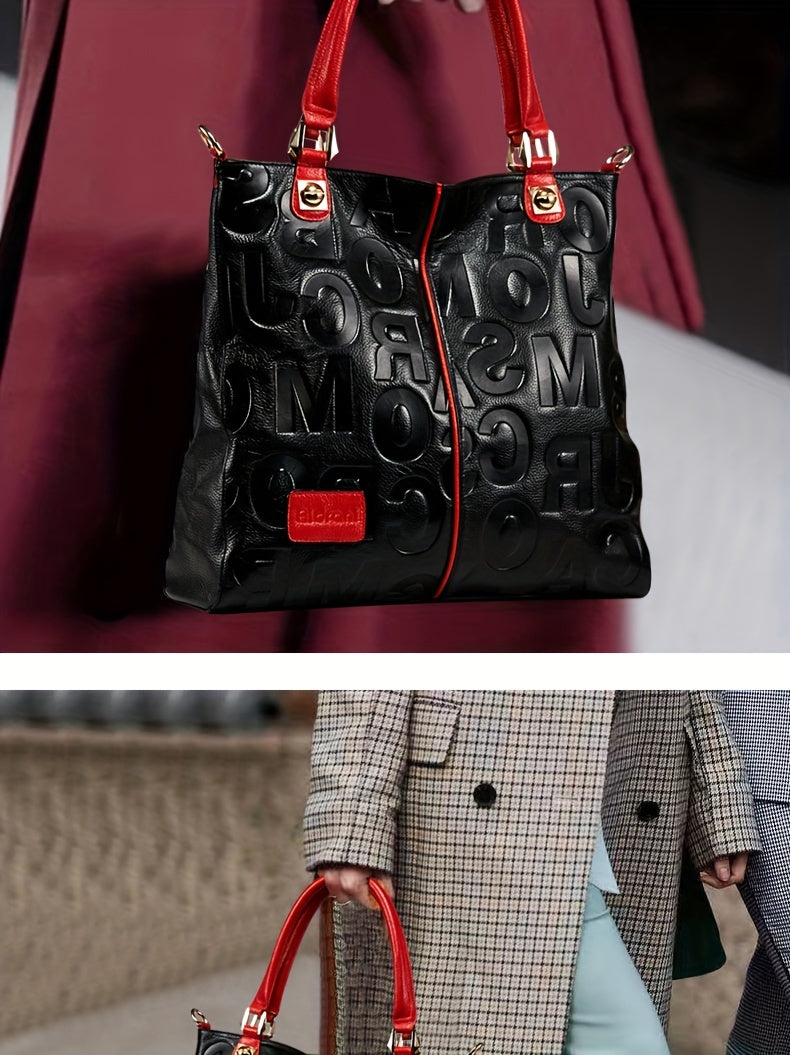 Fashionable Motorcycle Bag, Tote Bag, Genuine Leather Women's Bag, Zipper Handbag, Shoulder Bag, Fashionable Hand-held Crossbody Bag